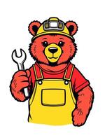 A bear wearing overalls holding a wrench vector