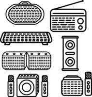 Minimalist Line Art Radio and Speaker Set - Perfect for Digital and Print Design vector
