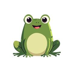 A cute and cheerful cartoon frog sitting with a happy expression. The frog has large, round eyes and a friendly smile, making it perfect for children's illustrations, educational materials, storybooks vector