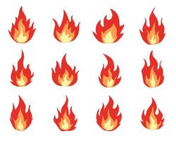 collection of fire flame icons in different styles. Perfect for UI design, warning signs, hot deals, gaming elements, fire hazards, animations, stickers, and digital art vector