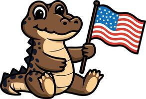 Patriotic Crocodile in Colorful American Flag vector