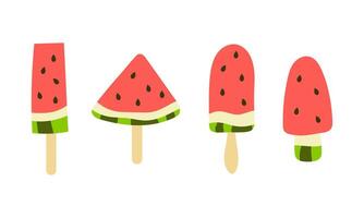 Set of ripe red watermelon on a stick. Sweet summer dessert. illustration. vector