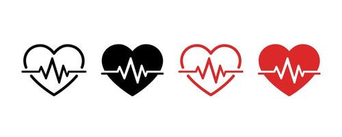 Heartbeat icon with pulse line . Heartbeat pulse flat icon. Heart shape with pulse line. Heart beat pulse cardiogram wave icon vector