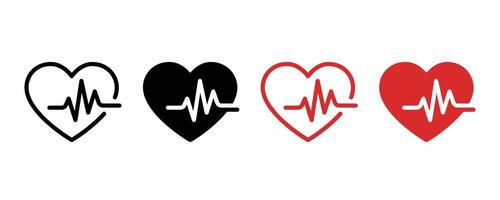 Heart beat icon set. Heart shape with pulse line. Set of heartbeat icon isolated. vector