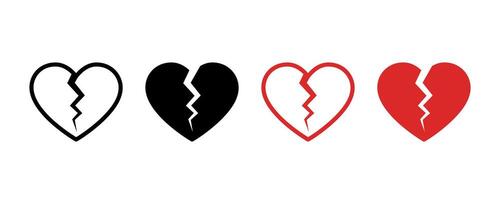 Broken heart icons set. Cracked heart flat icons. Heartbreak or divorce flat and line icon set. vector