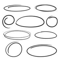 Set of hand drawn doodle ellipses. Scribble ovals and bubbles to circle and highlight text. Collection of different brush drawn black circles. Marker round elements isolated on white background. vector
