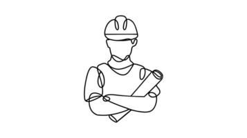 continuous one line drawing of a confident construction worker. vector