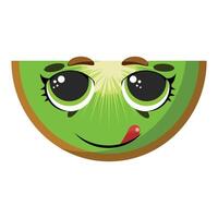 Fresh green kiwi slice with cute happy face and tongue out, perfect for food-themed projects, childrens content, healthy lifestyle visuals and fruit design elements vector