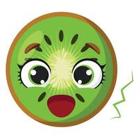 Bright kiwi slice with surprised face expression and dynamic lines, perfect for children's designs, food packaging, educational visuals, or fresh product promotion vector