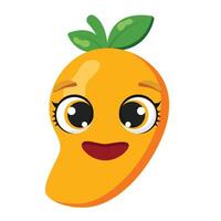 Bright mango character with big shiny eyes and smiling face, perfect for kids projects, menus, food packaging, educational materials, and creative branding vector