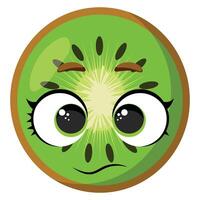 Funny kiwi fruit face with skeptical expression, perfect for kids projects, food-related content, emoji design, and playful educational materials vector