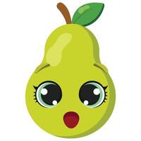 Surprised green pear with wide eyes and open mouth, isolated on white. Perfect for educational materials, food-related content, kids products, and fun design projects vector