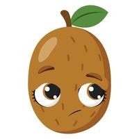 Sad kiwi fruit with big shiny eyes and thoughtful expression ideal for emotional food design health themes children content and educational materials vector