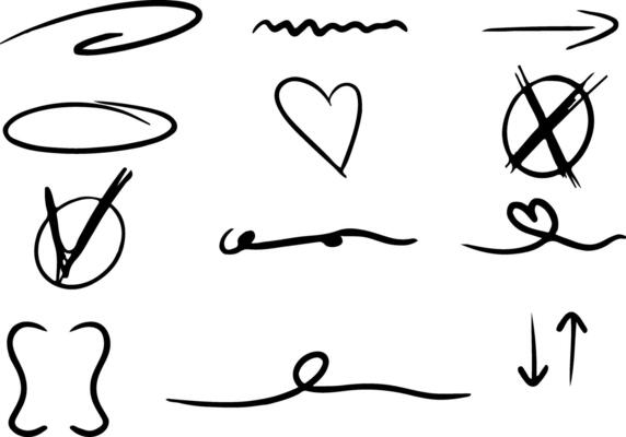 Hand drawn sketch marker underline shape. Heart scribble brush pen stroke element. Arrow and love graphic icon.