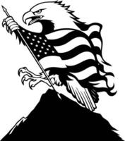 Powerful Eagle Soaring with American Flag , an illustration of a bald eagle with the American flag, symbolizing patriotism and courage. vector