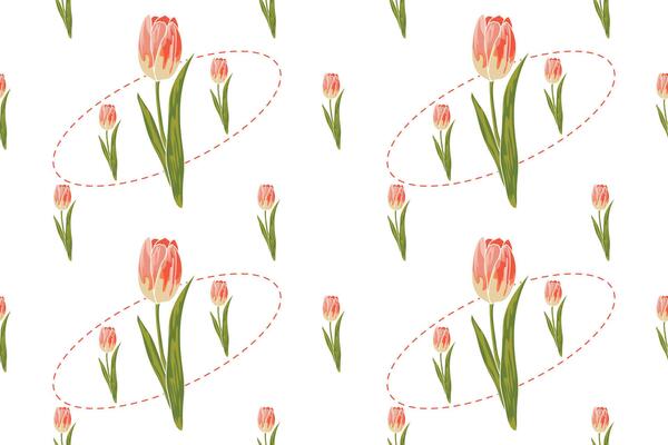 Seamless tulip pattern , a symbol of the Netherlands, used in textiles, home decor, scarves, paper printing, packaging patterns, and tiles.