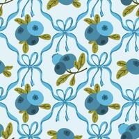 blueberries, bilberries, Coquette core preppy bows seamless pattern, wrapping, fabric, textile vector
