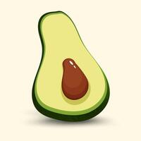 Half piece avocado with a dark green textured skin and a glowing highlight sits against a soft, neutral background and design vector
