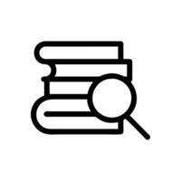Stack of books with a magnifying glass icon vector