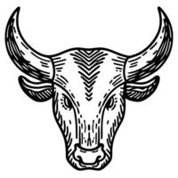 black and white bull head illustration with intricate patterns and strong horns vector