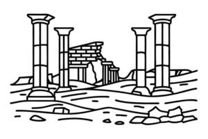 Ancient ruins illustration classic pillars and crumbling structures in desert landscape vector