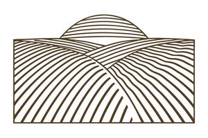 Minimalist line art of rolling hills and rising sun in abstract design vector