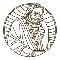 philosopher deep in thought, ancient greek drawing wisdom, contemplation, classical art depiction vector