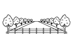 Symmetrical tree lined pathway with fence in minimalist illustration design vector
