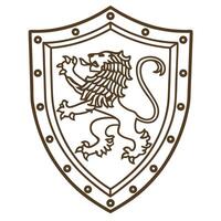 heraldic shield emblem with rampant lion classic medieval symbol of strength and nobility vector