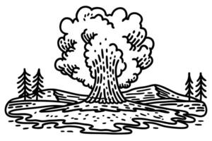 Explosion cloud over landscape drawing dynamic nature scene with trees and hills vector