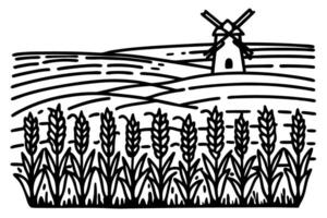 Windmill overlooking a field of wheat with rolling hills in the background vector