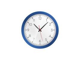 Blue Clock icon flat design round wall clock, trendy office clock with shadow on a white background vector