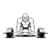 Artistic representation of a gorilla executing a deadlift, symbolizing strength training and determination vector