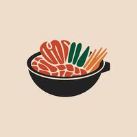 Minimalist ramen bowl graphic with stylized ingredients, including noodles, greens, and meat slices vector