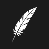 A stylized feather, rendered in solid white against a clean black background vector