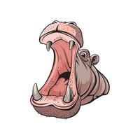 Bold depiction of a hippo with its jaws agape, highlighting its fierce and majestic expression vector