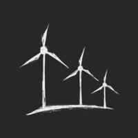 Three wind turbines on a hillside, rendered in bold black-and-white lines to highlight renewable energy themes vector
