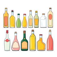 Various types of alcoholic beverages in bottles vector