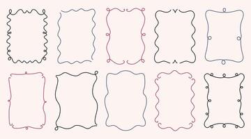Set of vintage elegant hand-drawn decorative frames with a outline. Each frame features a unique wavy, curly, or looped border. Design perfect for invitations, greeting cards, wedding and birthday vector