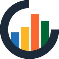 Modern business analytics icon with circular bar chart. Concept of financial growth, data analysis, and statistics vector