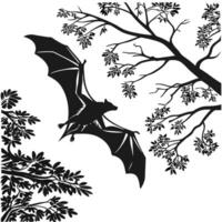 Bat Flying Between Trees Silhouette vector