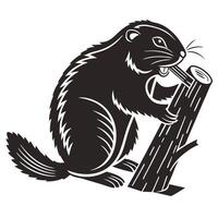 Beaver Gnawing On Wood In Monochrome vector