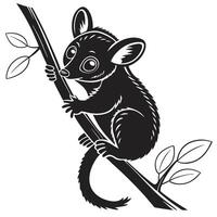 Black And White Possum Tree Illustration vector