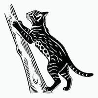 Black And White Cat Climbs Tree vector