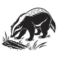 Badger Investigates Log Black And White vector