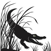 Alligator Emerging From Marsh Black Silhouette vector