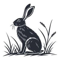 Minimalist Hare Sitting In Tall Grass vector