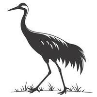 Crane Bird Walking In Grass Silhouette vector