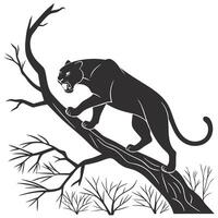 Panther Silhouette Climbing A Bare Tree vector