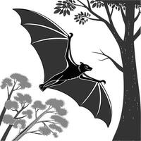 Flying Bat Silhouette In Forest vector